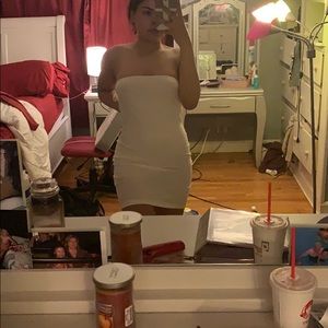 Plain white strapless dress